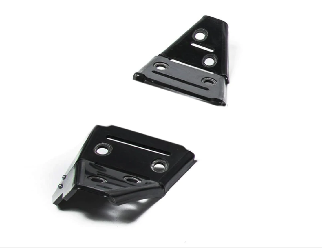 Two black, metal Cf Moto C Force 800/800Xc/1000 Plastic Front A Arm Guards are shown on a white background. Each has multiple screw holes, angled surfaces, and a glossy finish. The guards are spaced apart and face different directions.